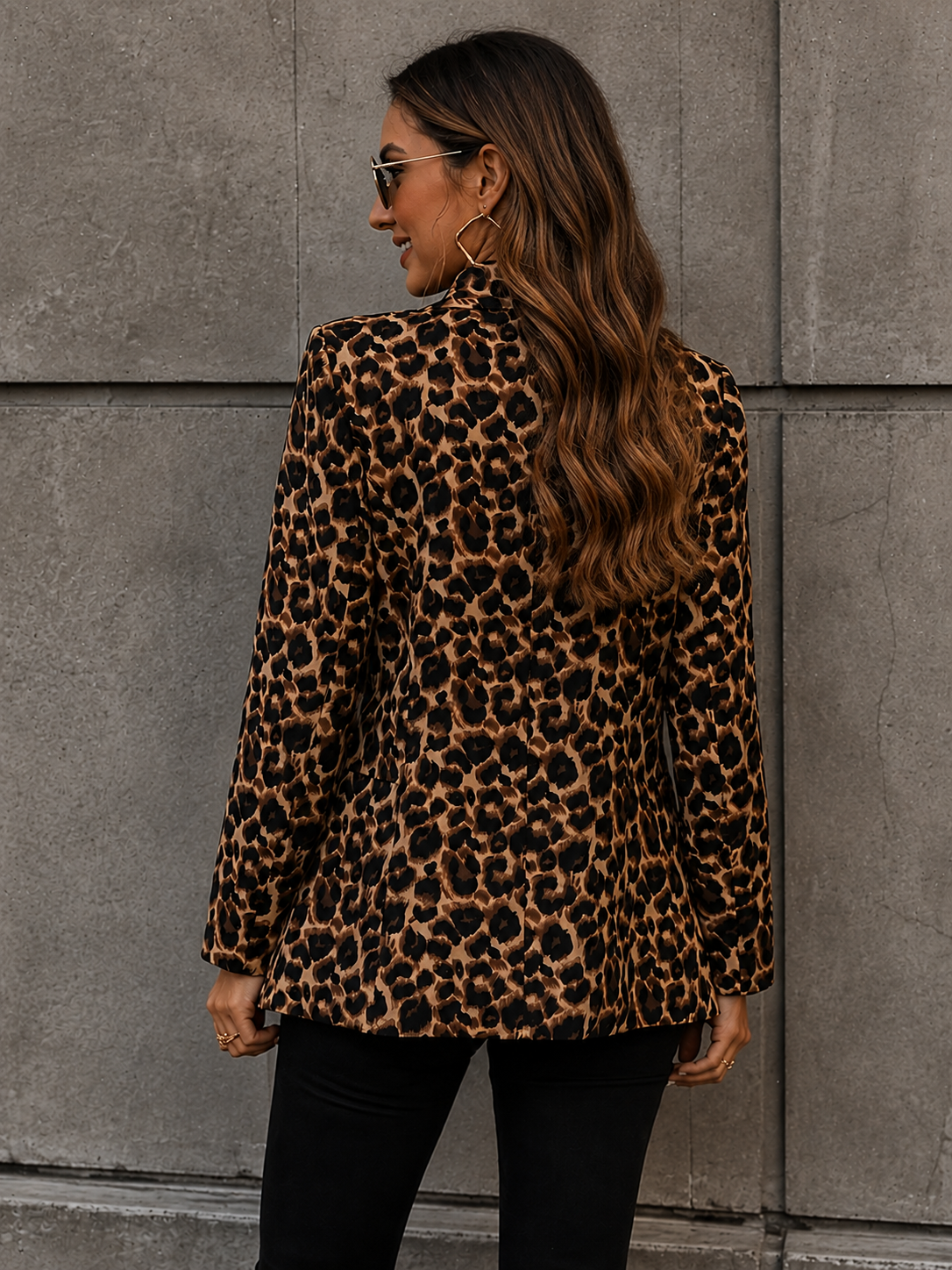 Women’s Leopard Print Blazer with Lapel Collar