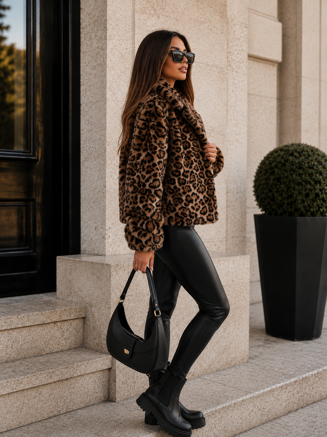 Women’s Leopard Print Faux Fur Cropped Jacket for Winter & Statement Casual Wear