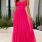 Women’s Mesh A-Line Maxi Gown with Flounce Hem for Formal & Evening Wear