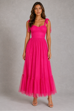 Women’s Mesh A-Line Maxi Gown with Flounce Hem for Formal & Evening Wear