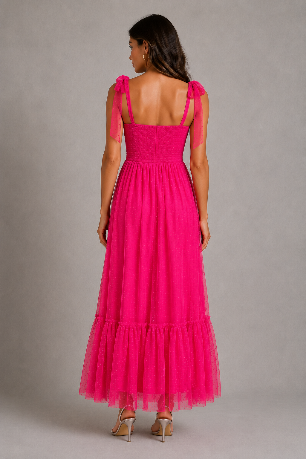 Women’s Mesh A-Line Maxi Gown with Flounce Hem for Formal & Evening Wear