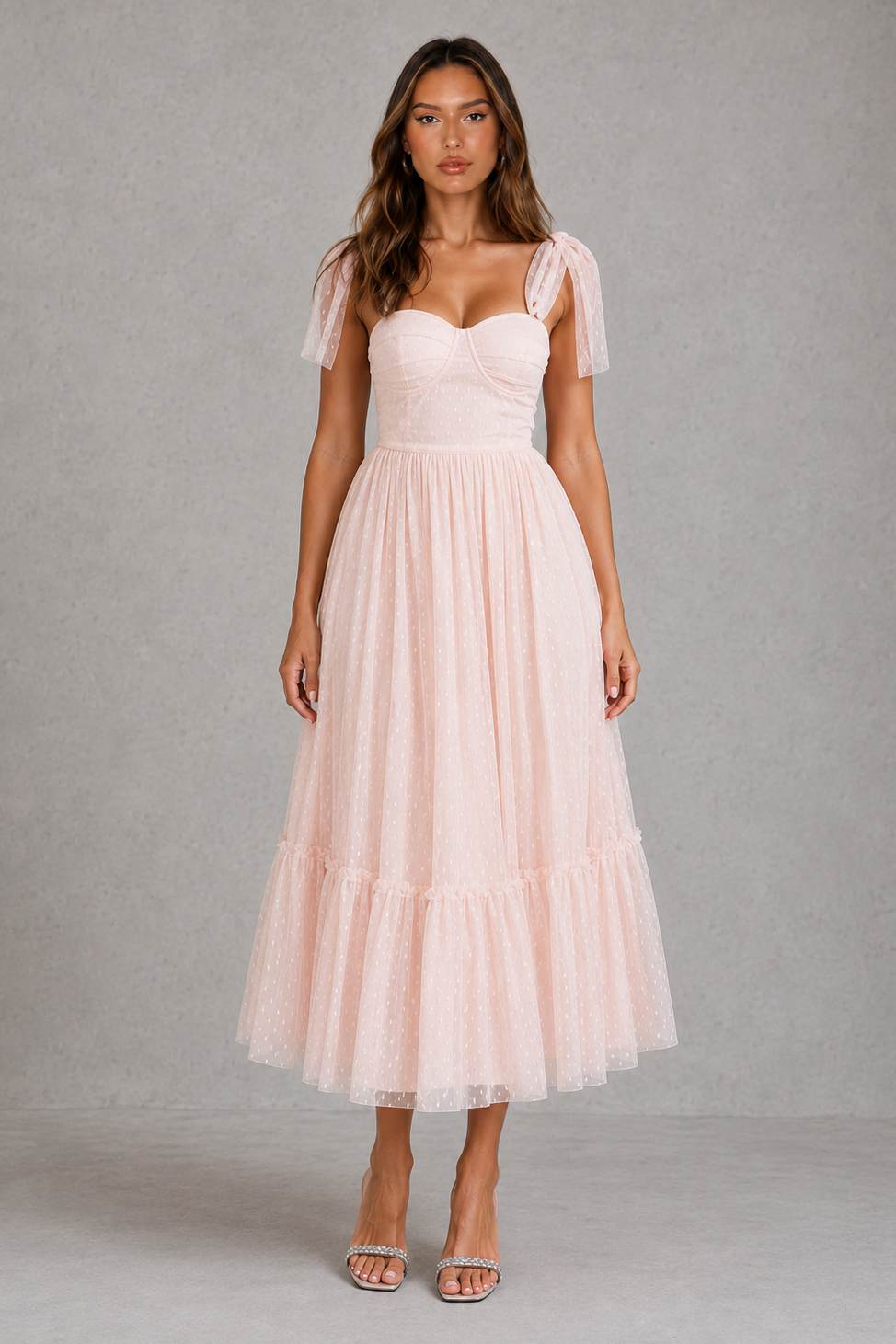 Women’s Mesh A-Line Maxi Gown with Flounce Hem for Formal & Evening Wear