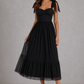 Women’s Mesh A-Line Maxi Gown with Flounce Hem for Formal & Evening Wear