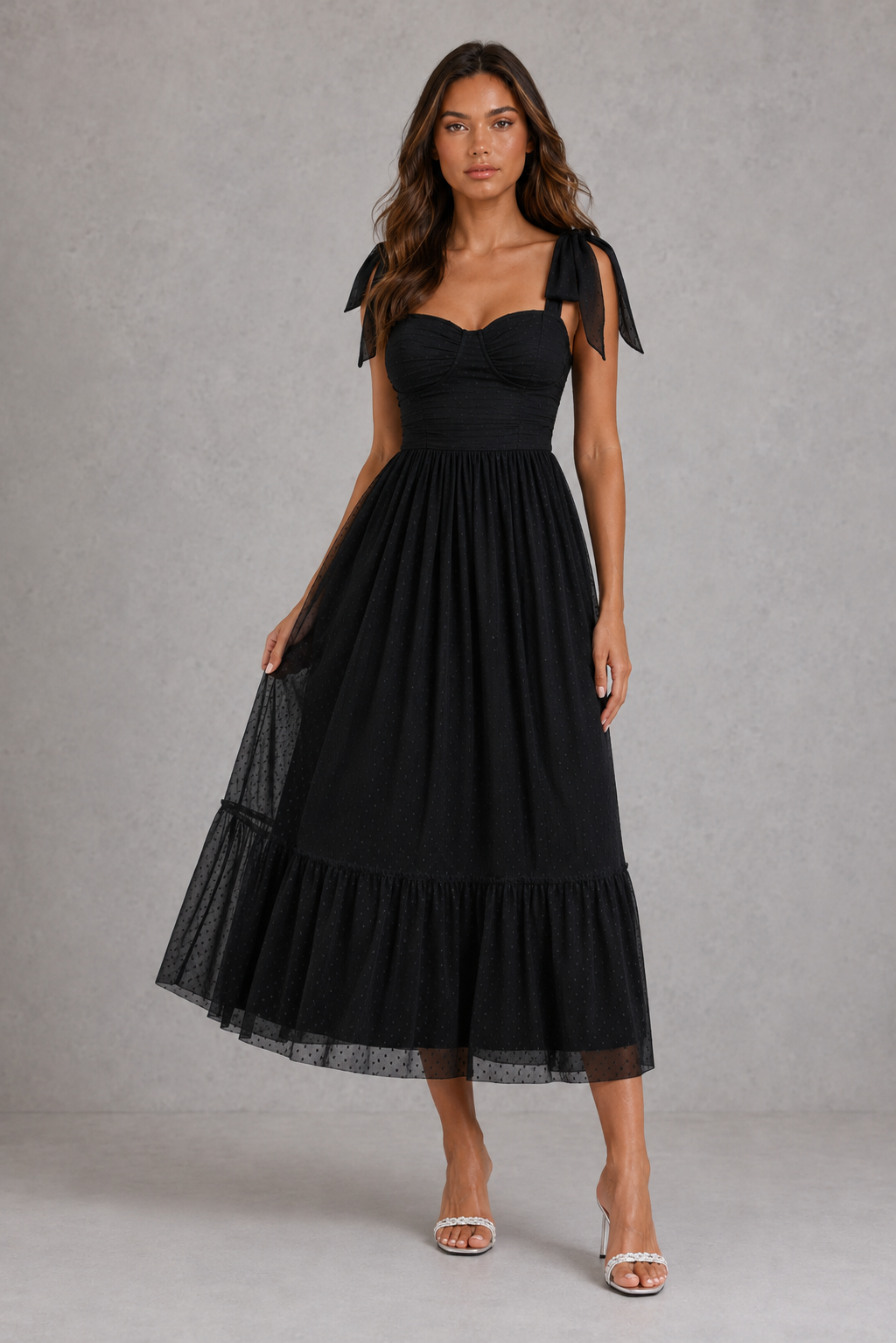 Women’s Mesh A-Line Maxi Gown with Flounce Hem for Formal & Evening Wear