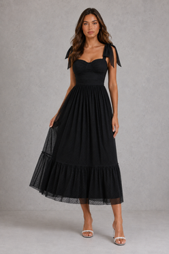 Women’s Mesh A-Line Maxi Gown with Flounce Hem for Formal & Evening Wear