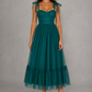Women’s Mesh A-Line Maxi Gown with Flounce Hem for Formal & Evening Wear