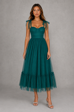 Women’s Mesh A-Line Maxi Gown with Flounce Hem for Formal & Evening Wear