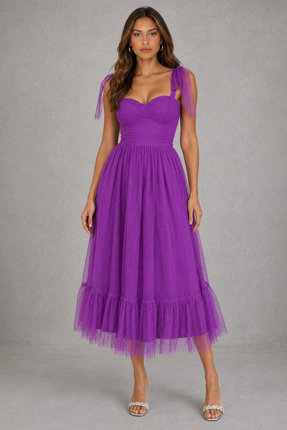 Women’s Mesh A-Line Maxi Gown with Flounce Hem for Formal & Evening Wear