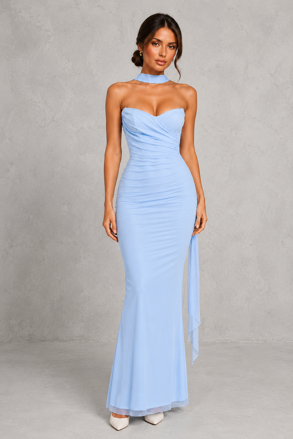 Women’s Mesh Corset Top with Draped Bust & Detachable Scarf for Party & Evening Wear