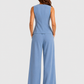 Women's sleeveless tailored waistcoat and wide-leg trousers co-ord set in breathable linen-look fabric with button-front detail and relaxed tailored fit.