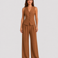 Women's sleeveless tailored waistcoat and wide-leg trousers co-ord set in breathable linen-look fabric with button-front detail and relaxed tailored fit.