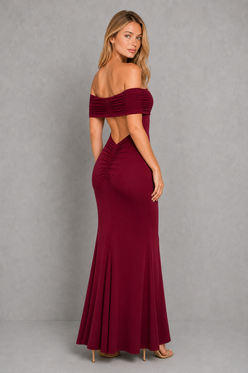 Women’s Off-Shoulder Pleated Maxi Dress for Formal & Evening Wear