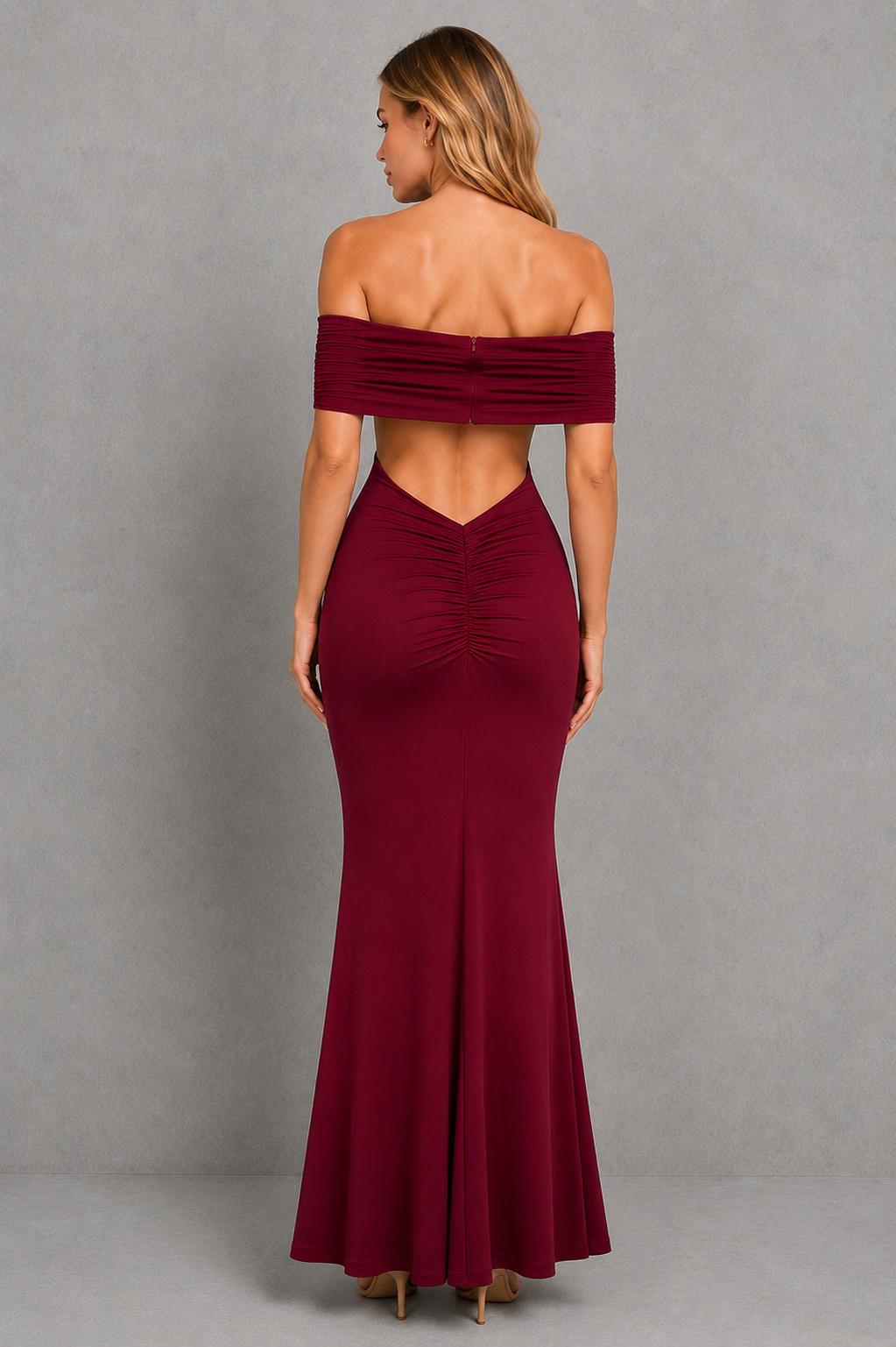 Women’s Off-Shoulder Pleated Maxi Dress for Formal & Evening Wear