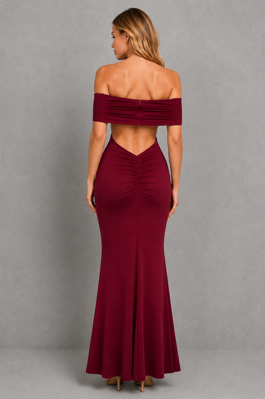 Women’s Off-Shoulder Pleated Maxi Dress for Formal & Evening Wear