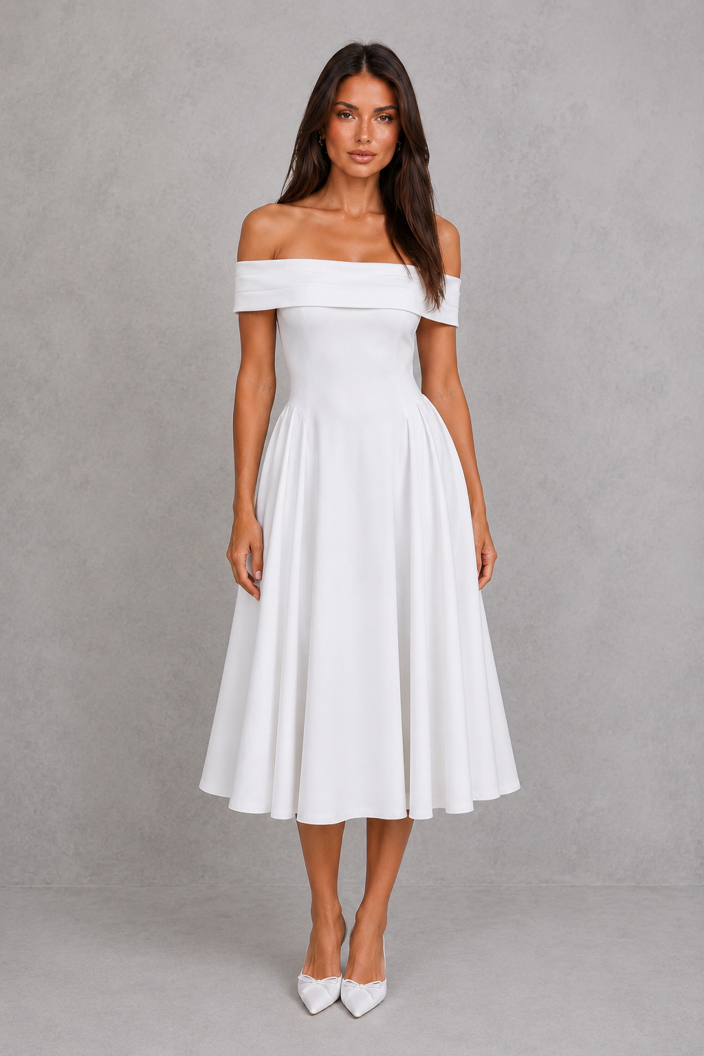 Women’s Off-Shoulder Pleated Midi Dress for Cocktail & Occasion Wear
