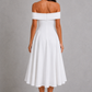 Women’s Off-Shoulder Pleated Midi Dress for Cocktail & Occasion Wear