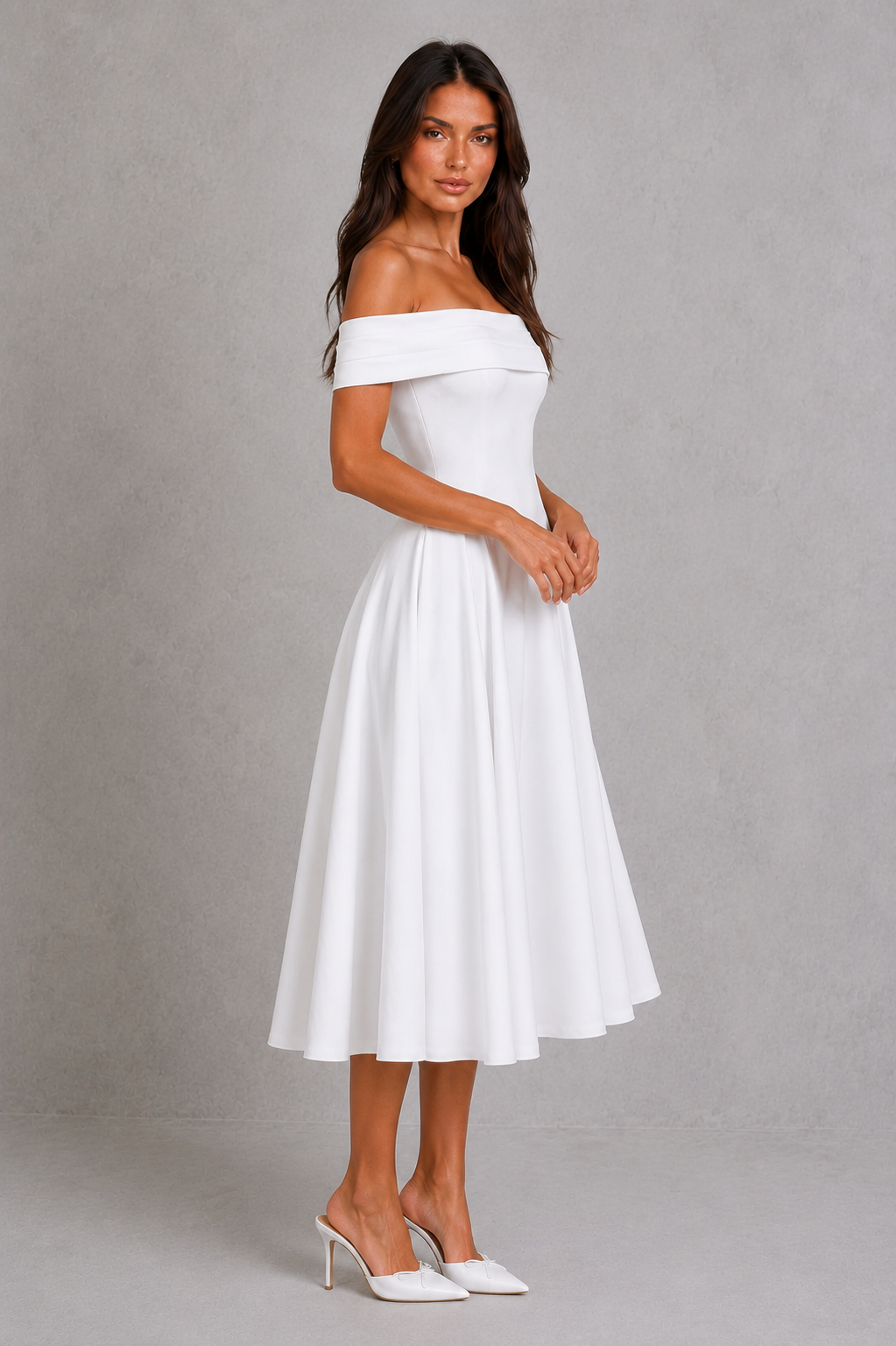 Women’s Off-Shoulder Pleated Midi Dress for Cocktail & Occasion Wear