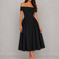 Women’s Off-Shoulder Pleated Midi Dress for Cocktail & Occasion Wear