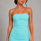 Women's off shoulder fitted midi dress with an elegant neckline, asymmetrical fringe hem, and figure-skimming silhouette, perfect for wedding guests, cocktail parties, evening events, and special occasions.