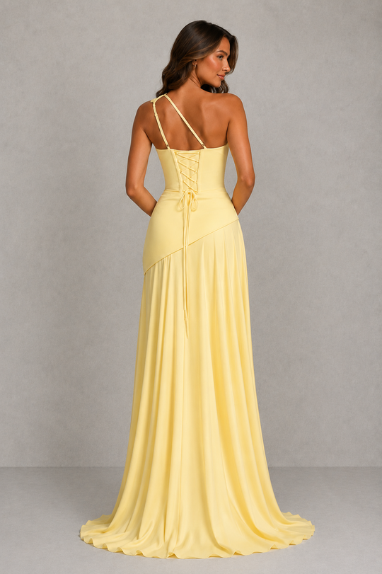 Women’s One-Shoulder Chiffon Corset Maxi Dress for Formal & Evening Wear
