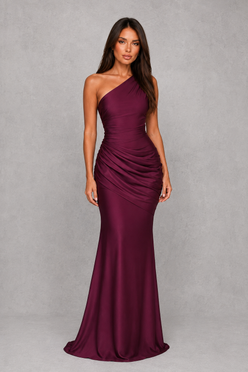 Women’s One-Shoulder Maxi Dress with Satin Skirt for Formal & Evening Wear