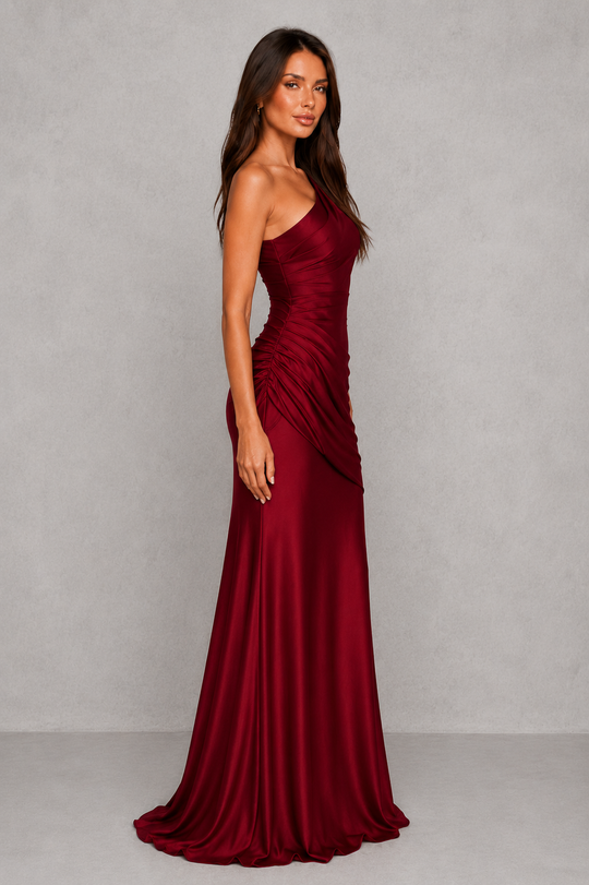 Women’s One-Shoulder Maxi Dress with Satin Skirt for Formal & Evening Wear