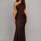 Women’s One-Shoulder Maxi Dress with Satin Skirt for Formal & Evening Wear