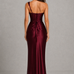 Women’s One-Shoulder Satin Maxi Dress with Corset Bodice for Formal & Evening Wear