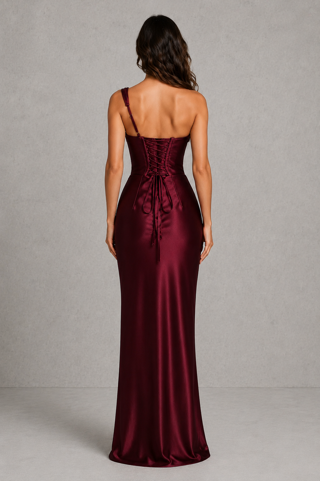 Women’s One-Shoulder Satin Maxi Dress with Corset Bodice for Formal & Evening Wear