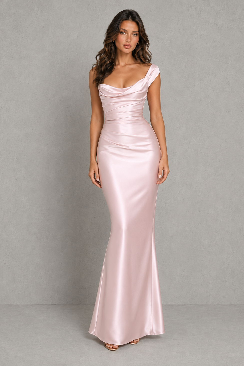 Women’s One-Shoulder Satin Maxi Dress with Corset Bodice for Formal & Evening Wear