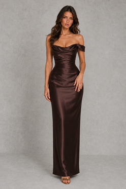 Women’s One-Shoulder Satin Maxi Dress with Corset Bodice for Formal & Evening Wear
