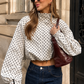Women’s Oversized Polka Dot Cropped Bomber Jacket with Zip Front