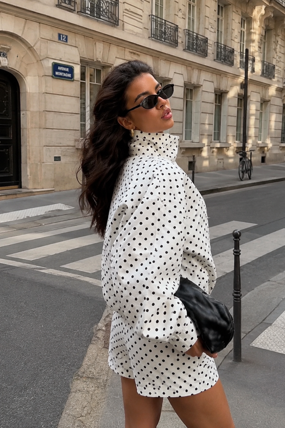 Women’s Oversized Polka Dot Cropped Bomber Jacket with Zip Front