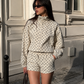 Women’s Oversized Polka Dot Cropped Bomber Jacket with Zip Front