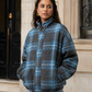 Women’s Panelled Plaid Zip-Up Jacket with Stand Collar for Casual & Everyday Wear