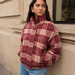 Women’s Panelled Plaid Zip-Up Jacket with Stand Collar for Casual & Everyday Wear