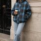 Women’s Panelled Plaid Zip-Up Jacket with Stand Collar for Casual & Everyday Wear