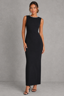 Women’s Pearl Trim Midaxi Dress with Statement Bow for Formal & Evening Wear