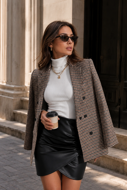 Women’s Plaid Blazer with Lapel Collar & Long Sleeves