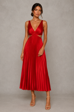 Women’s Pleated Midi Dress for Elegant Day & Occasion Wear
