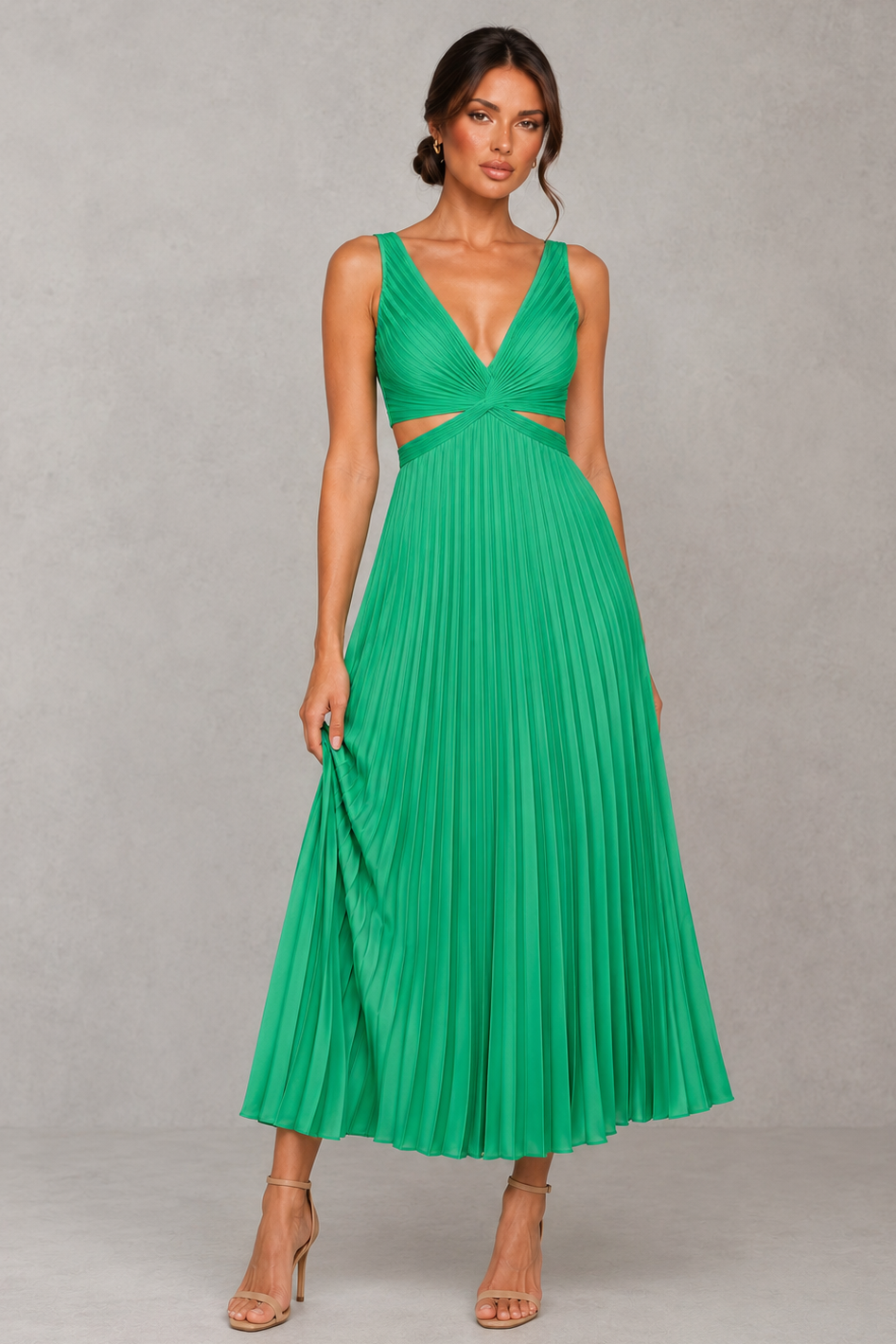 Women’s Pleated Midi Dress for Elegant Day & Occasion Wear