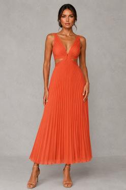 Women’s Pleated Midi Dress for Elegant Day & Occasion Wear