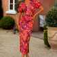Women's Floral V-Neck Puff Sleeve Midi Dress