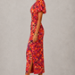 Women's Floral V-Neck Puff Sleeve Midi Dress