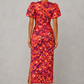 Women's Floral V-Neck Puff Sleeve Midi Dress