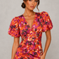 Women's Floral V-Neck Puff Sleeve Midi Dress