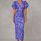 Women's Floral V-Neck Puff Sleeve Midi Dress – Violet