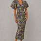 Women's Floral V-Neck Puff Sleeve Midi Dress – Multicolour