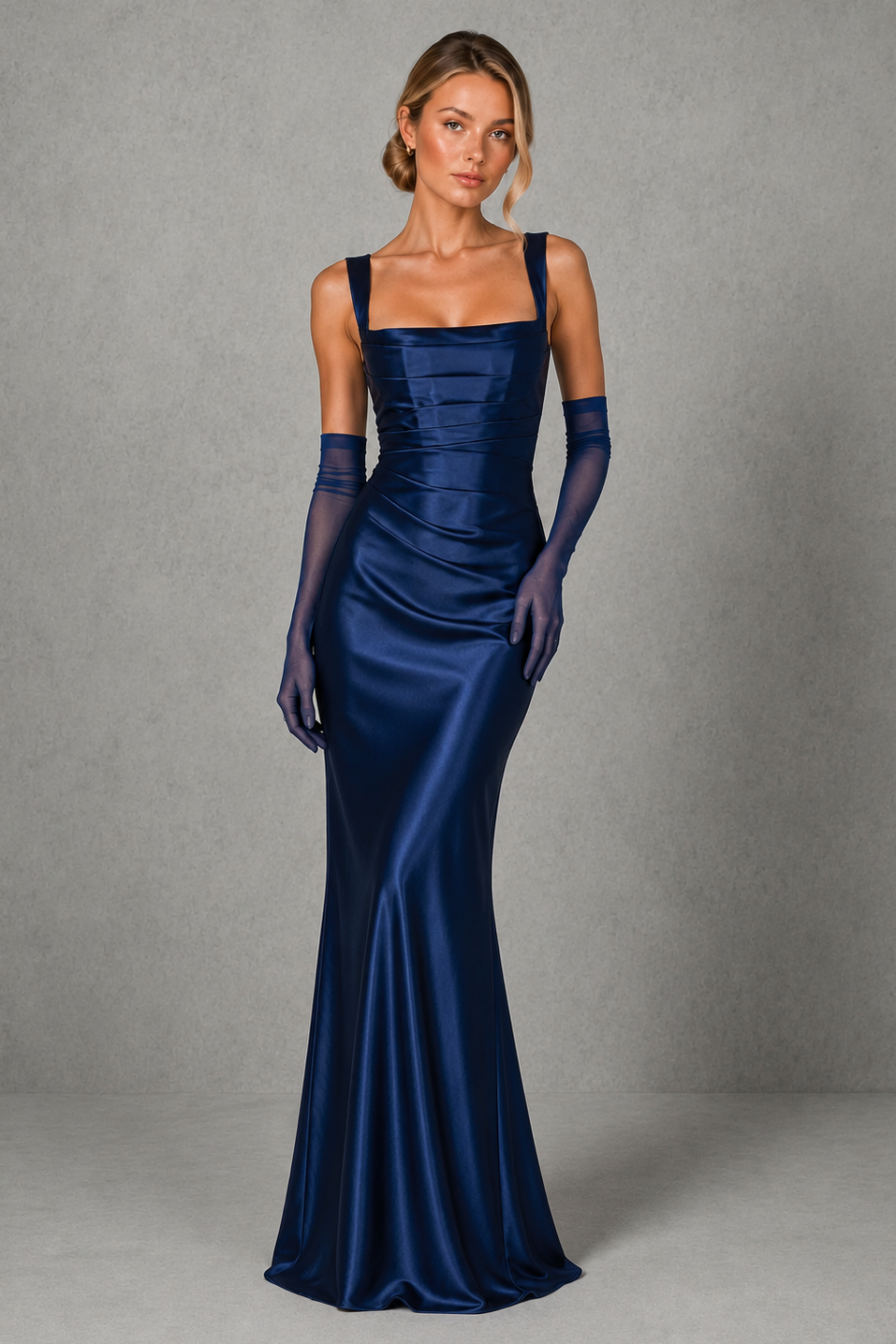 Women’s Satin Corset Maxi Dress with Pleated Bodice for Formal & Evening Wear