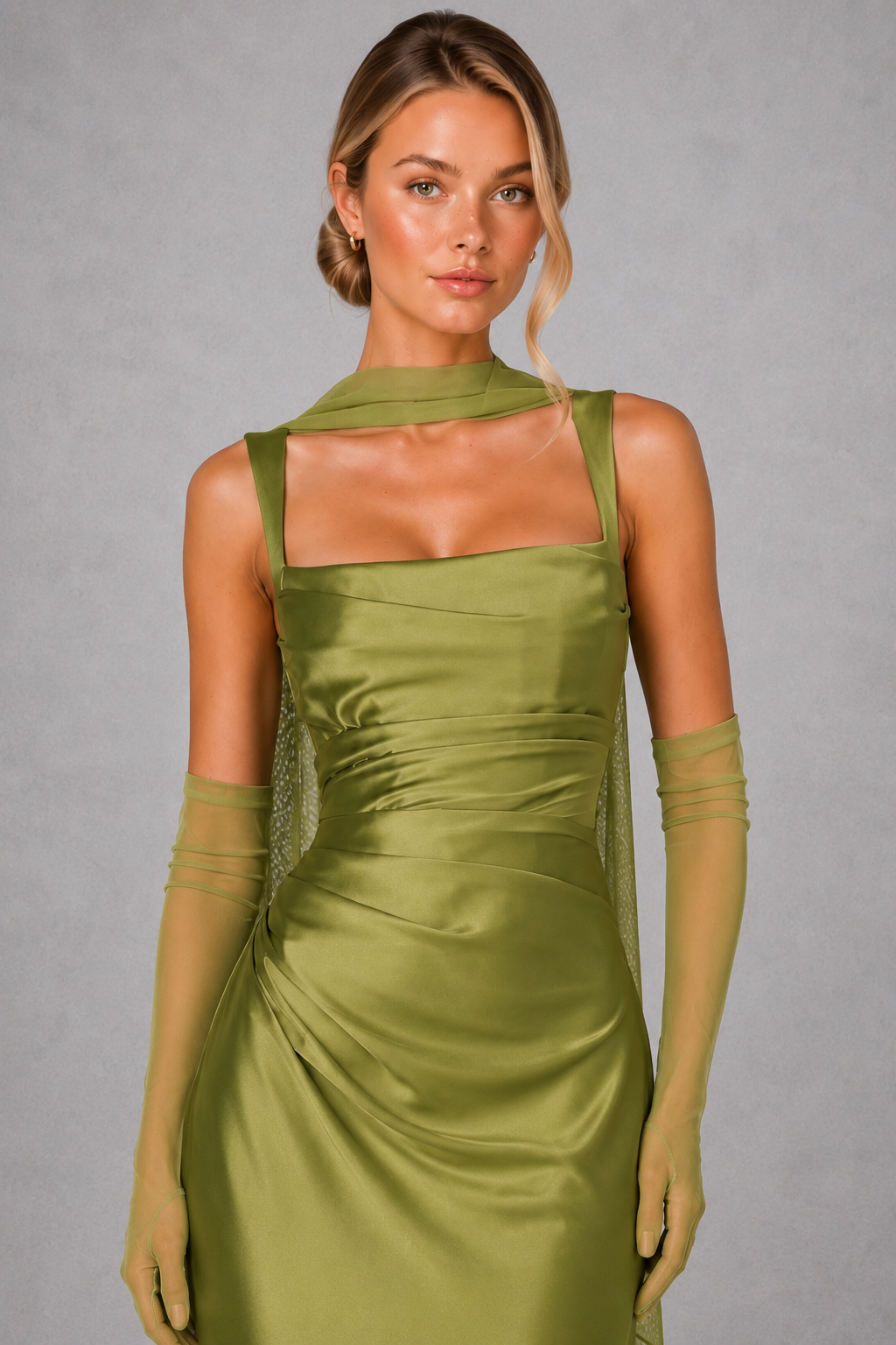 Women’s Satin Corset Maxi Dress with Pleated Bodice for Formal & Evening Wear